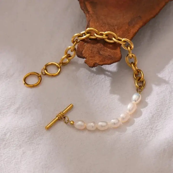 Chic Pearl shell bracelet-pearl bracelet-shell jewelry-chain bracelet-gold and pearl chain bracelet Chain Bracelet