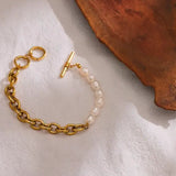 shell bracelet-pearl bracelet-shell jewelry-chain bracelet-gold and pearl chain bracelet