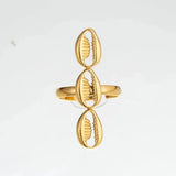 Cowrie Charm Open Ring-golden owrie ring-gold cowrie ring-shell ring-shell jewelry-beach outfit ring-beach style-boho style-bohemian jewelry