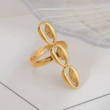 Cowrie Charm Open Ring-golden owrie ring-gold cowrie ring-shell ring-shell jewelry-beach outfit ring-beach style-boho style-bohemian jewelry