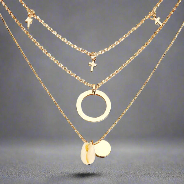 Cowrie Shell Disk Necklace shell necklace-layered necklace-