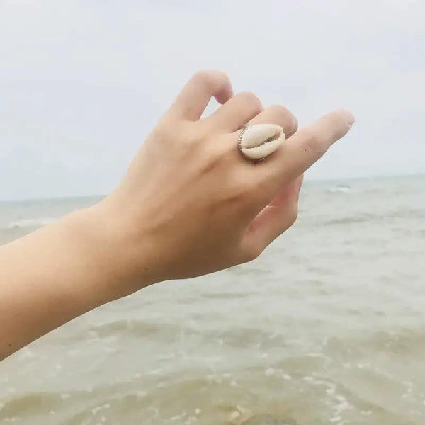 Cowrie Shell Ring-beach style- boho chic style-shell ring-beach outfit ring