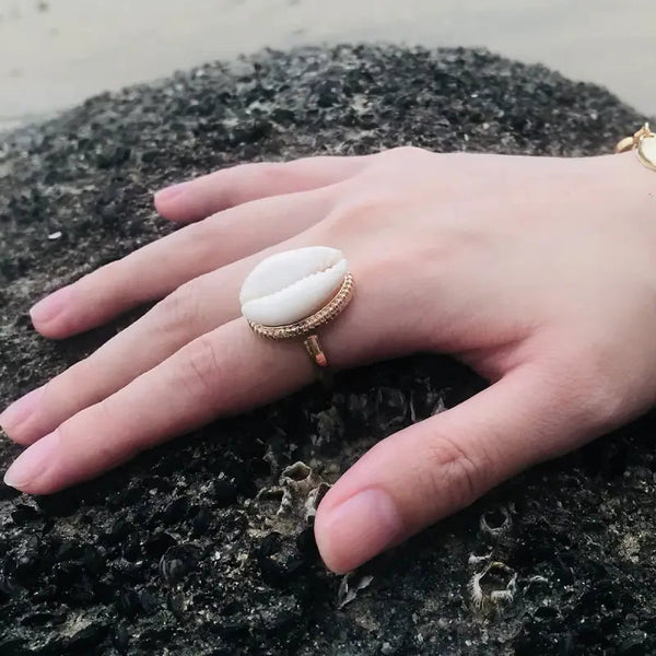 Cowrie Shell Ring-beach style- boho chic style-shell ring-beach outfit ring