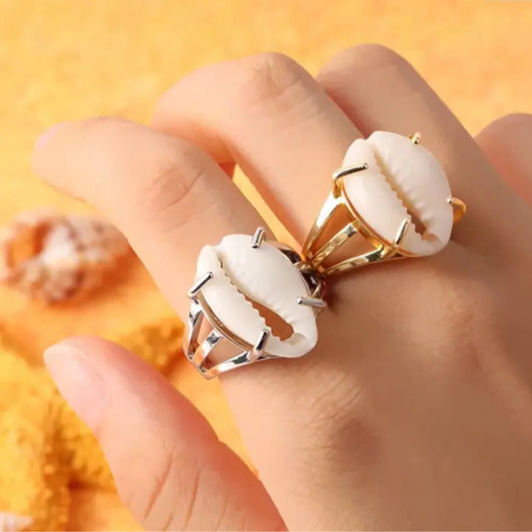 Cowrie Silhouette Ring_shell ring-golden cowrie ring-shell ring-shell jewerly-beach outfit ring-beach style-boho style-bohemian jewerly