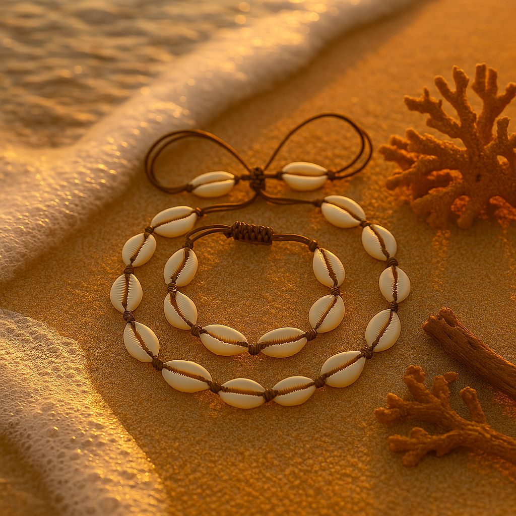 Cowrie Necklace and Bracelet Set - brown-bracelet-shell necklace- 
coastal look-beach style-shell jewerly-
shell earrings-seashell jewelry-boho look-cowrie jewelry-cowrie bracelet-cowrie necklace