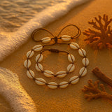 Cowrie Necklace and Bracelet Set - brown-bracelet-shell necklace- 
coastal look-beach style-shell jewerly-
shell earrings-seashell jewelry-boho look-cowrie jewelry-cowrie bracelet-cowrie necklace