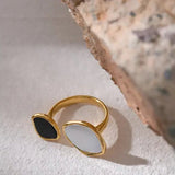 Dual Tone Shell Inlay Ring - Golden nacre ring-nacre shell ring-mother of pearl golden ring dual stone-wedding ring-boho chic style-bohemian jewelry-shell ring-shell jewelry