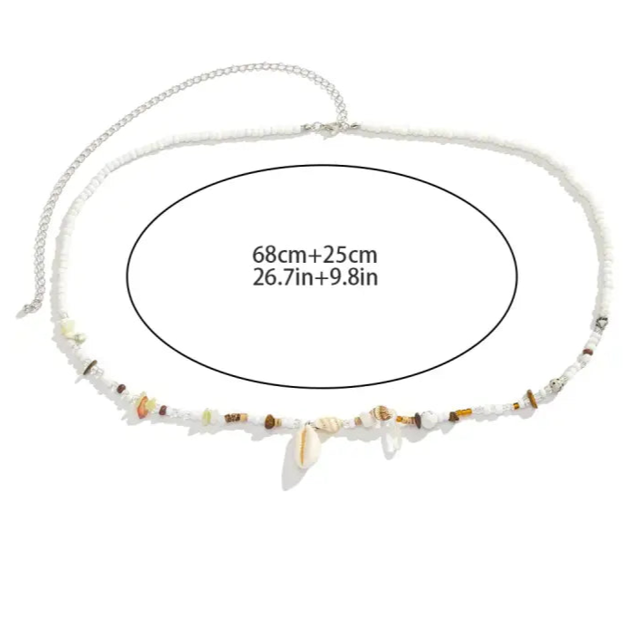 Fashion Shell Waist Chain - White Shell Chain-Shell Belly Chain-cowrie belly chain-shell jewelry-boho style- beach outfit-beach wear-beach jewelry
