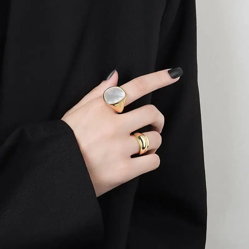 Geometric shell ring-mother of pearl shell ring-shell ring-nacre ring