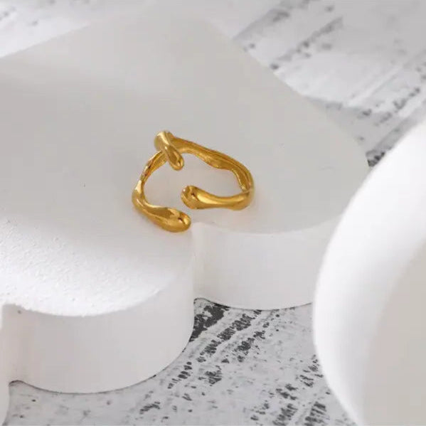 Gold Coral - Inspired Open Ring-golden shell ring -coral ring-shell jewelry-beach outfit ring-beach style-boho style-bohemian jewelry-wedding style ring