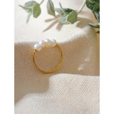Gold Four-Pearl Band Ring-golden band pearl ring-four pearls golden ring-shell ring-shell jewelry-beach outfit ring-beach style-boho style-bohemian jewelry-wedding style ring
