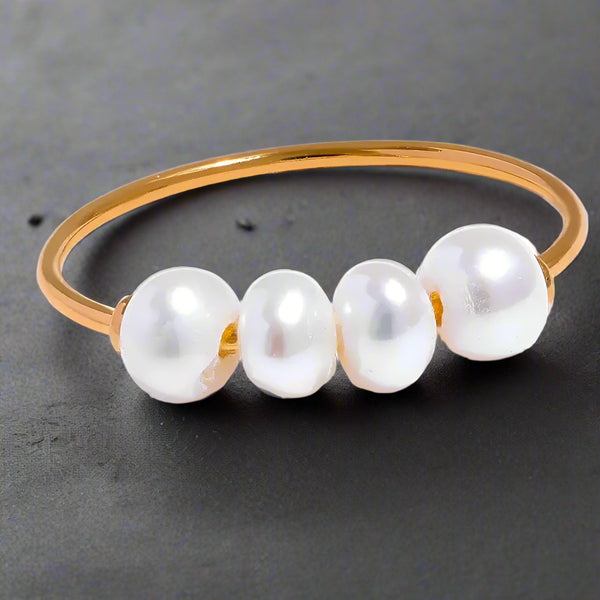 Gold Four-Pearl Band Ring-golden band pearl ring-four pearls golden ring-shell ring-shell jewelry-beach outfit ring-beach style-boho style-bohemian jewelry-wedding style ring