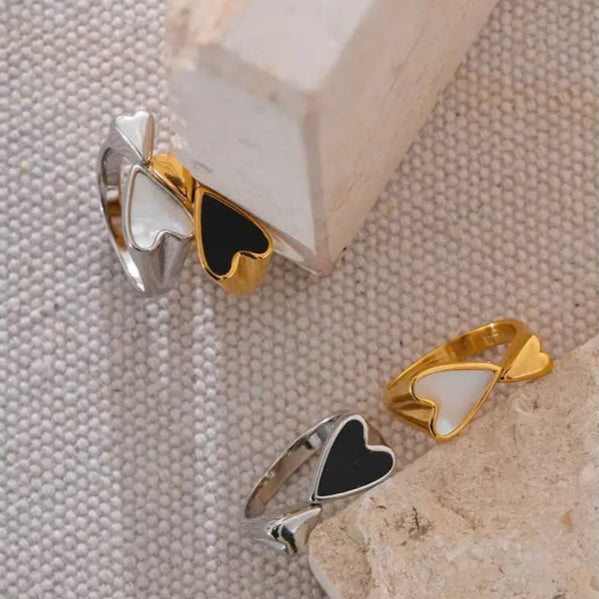 Gold Heart Shell Inlay Ring-gold mother of pearl ring-heart nacre shell ring-nacre shell ring-shell ring-shell jewelry-beach outfit ring-beach style-boho style-bohemian jewelry-wedding style ring