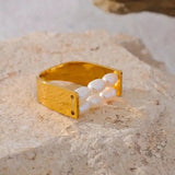 Gold Pearl Cuff Ring-shell ring-shell jewelry-beach outfit ring-beach style-boho style-bohemian jewelry-wedding style ring