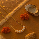 shell necklace- coastal look-beach style-shell jewerly-seashell jewelry-pearl necklace-gold pearl necklace