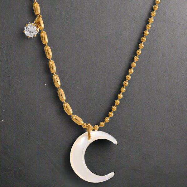 golden shell moon necklace-shell necklace-moon pendant necklace-gold necklace-