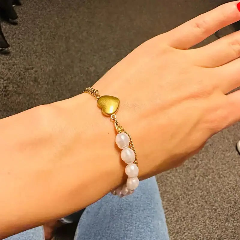 heart accent pearl bracelet-shell bracelet -shell jewelry-pearl bracelet-boho chic style