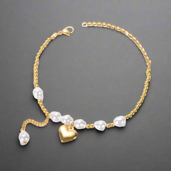 heart accent pearl bracelet-shell bracelet -shell jewelry-pearl bracelet-boho chic style