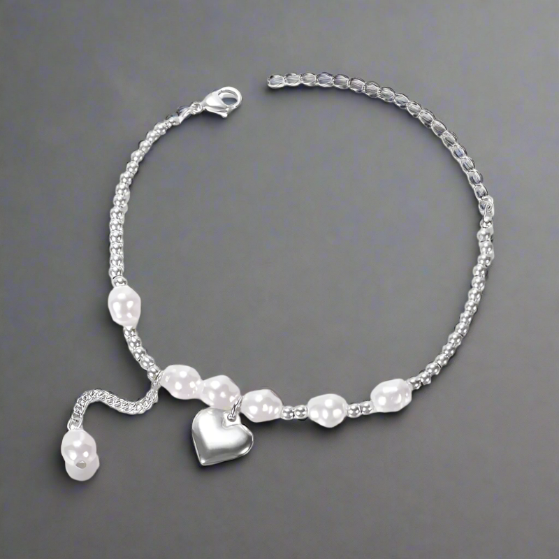 heart accent pearl bracelet-shell bracelet -shell jewelry-pearl bracelet-boho chic style