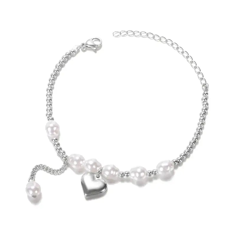 heart accent pearl bracelet-shell bracelet -shell jewelry-pearl bracelet-boho chic style