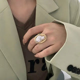 Heterotypic Pearl Ring - geometric pearl ring-pearl ring-golden pearl ring-gold shell ring-shell jewelry-beach outfit ring-beach style-boho style-bohemian jewelry-wedding style ring