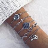 Marine Shells  Bracelets- shell bracelet-shell jewelry- silver cowri bracelet-conch bracelet layered bracelet