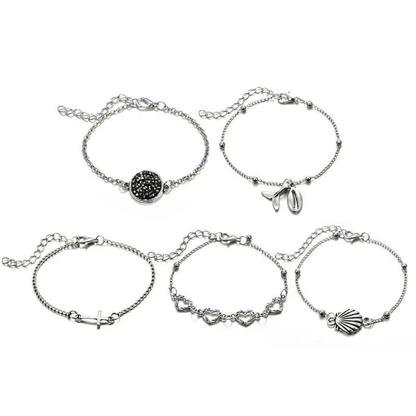Marine Shells  Bracelets- shell bracelet-shell jewelry- silver cowri bracelet-conch bracelet layered bracelet