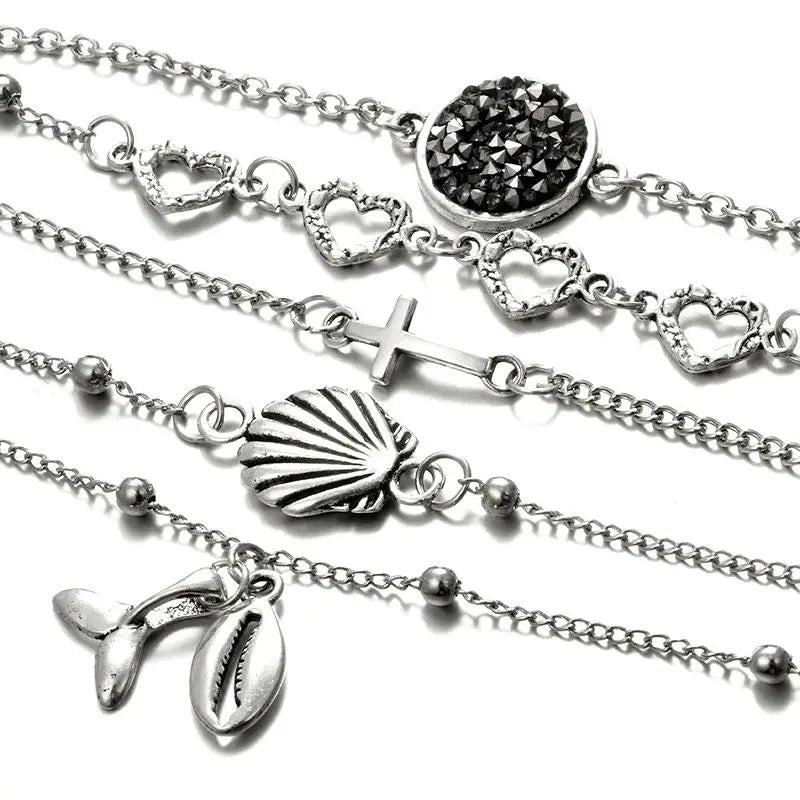 Marine Shells  Bracelets- shell bracelet-shell jewelry- silver cowri bracelet-conch bracelet layered bracelet