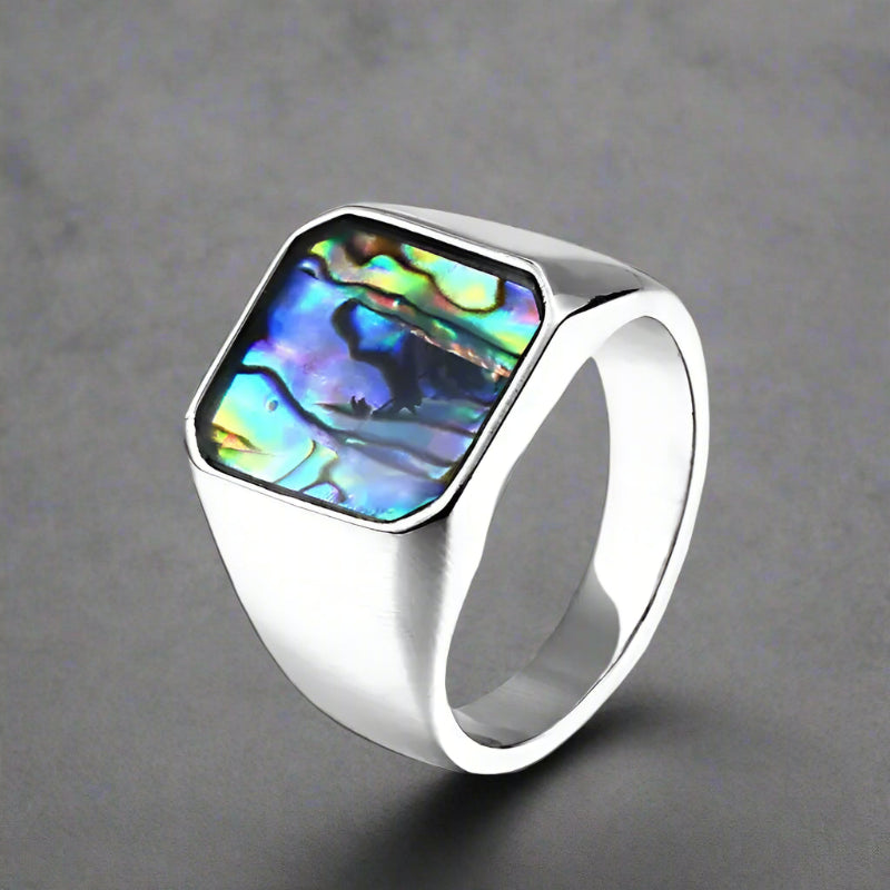 men-shell-ring-silver- mother of pearl shell ring-Men Shell Ring--shell ring-shell jewelry-beach outfit ring-beach style-boho style-bohemian jewelry-wedding style ring