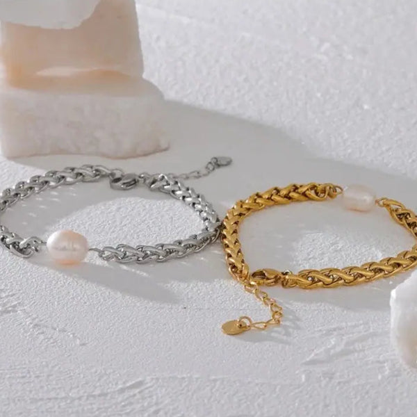 Minimalist Pearl Accent Twist Bracelet-pearl bracelet-shell bracelet-shell jewelry-boho chic bracelet