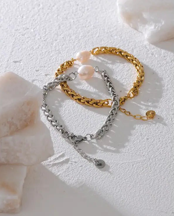 Minimalist Pearl Accent Twist Bracelet-pearl bracelet-shell bracelet-shell jewelry-boho chic bracelet