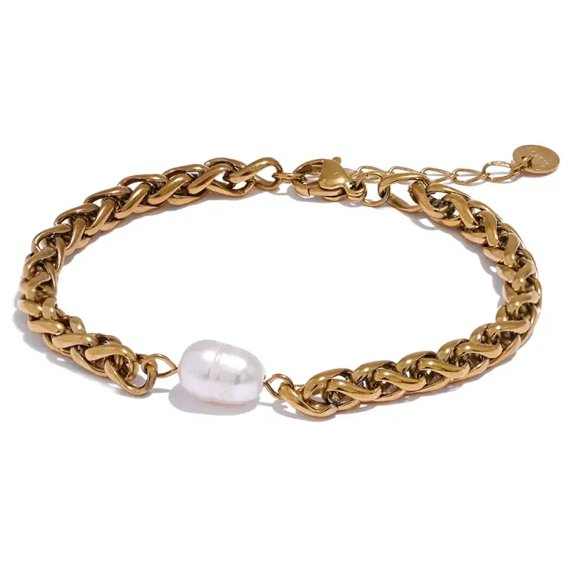 Minimalist Pearl Accent Twist Bracelet-pearl bracelet-shell bracelet-shell jewelry-boho chic bracelet