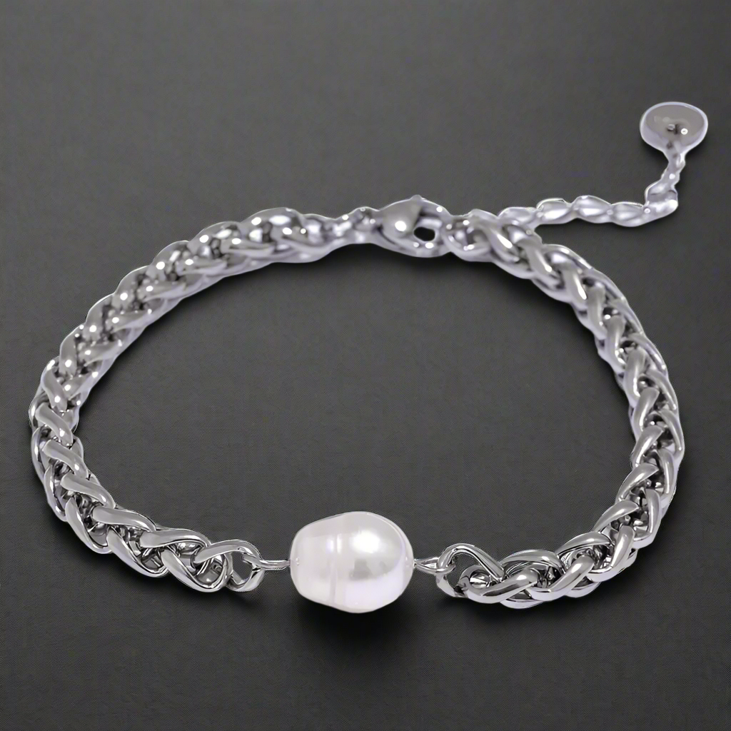 Minimalist Pearl Accent Twist Bracelet-pearl bracelet-shell bracelet-shell jewelry-boho chic bracelet