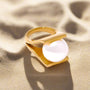 Modern Pearl Orbit Ring-golden pearl ring-pearl ring-shell ring-shell jewelry-beach outfit ring-beach style-boho style-bohemian jewelry-wedding style ring