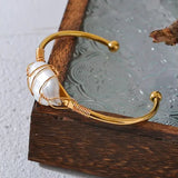 Pearl Embrace Wire Cuff Bracelet-shell bracelet-shell jewelry-pearl bracelet-seashell bracelet-wedding bracelet-boho chic style-bohemian jewelry