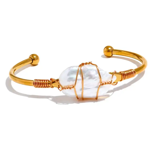 Pearl Embrace Wire Cuff Bracelet-shell bracelet-shell jewelry-pearl bracelet-seashell bracelet-wedding bracelet-boho chic style-bohemian jewelry