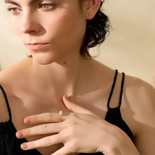 Pearly Bead Open Cuff Ring- pearl ring-gold ring-shell ring-shell jewelry-beach outfit ring-beach style-boho style-bohemian jewelry-wedding style ring
