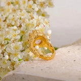 Pearl Ring-chic shell ring-gold plated pearl ring-pearl ring--shell ring-shell jewelry-beach outfit ring-beach style-boho style-bohemian jewelry-wedding style ring