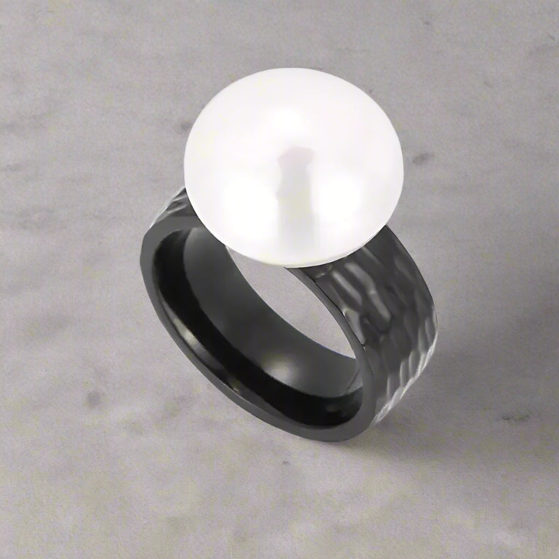 Satine Pearl Statement Ring-pearl ring-golden pearl ring-solitaire golden pearl ring