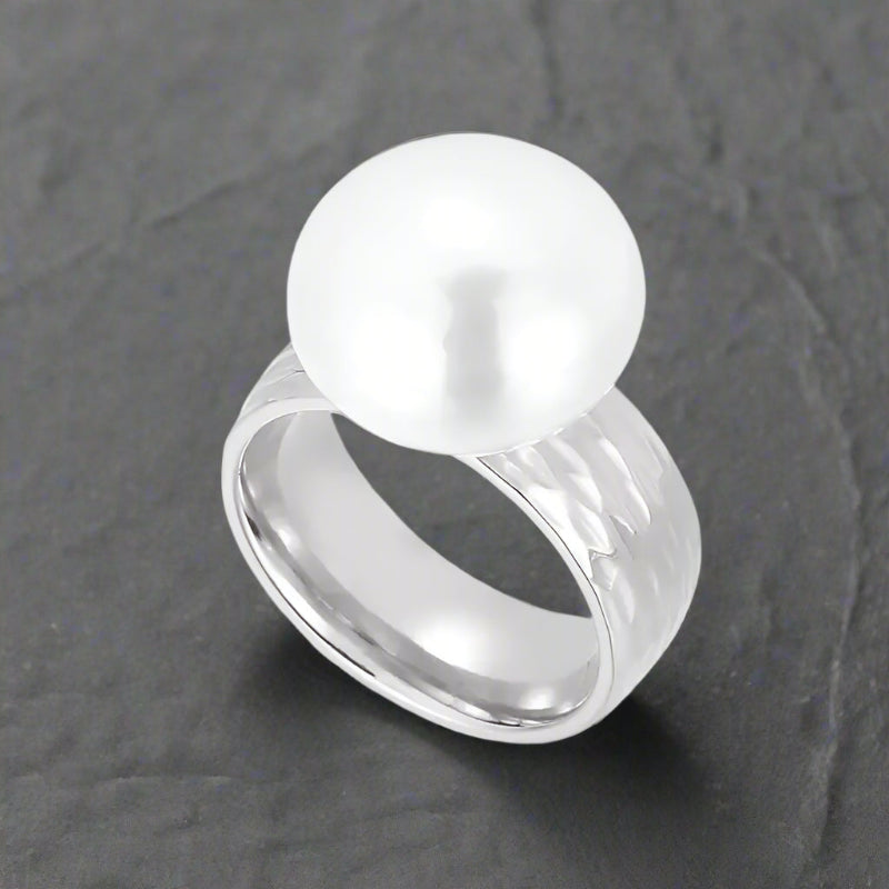 Satine Pearl Statement Ring-pearl ring-golden pearl ring-solitaire golden pearl ring