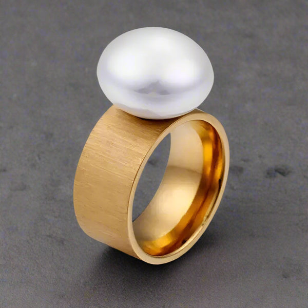 Satine Pearl Statement Ring-pearl ring-golden pearl ring-solitaire golden pearl ring