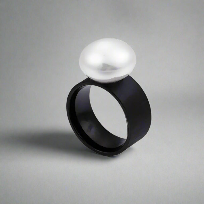 Satine Pearl Statement Ring-pearl ring-golden pearl ring-solitaire golden pearl ring