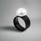 Satine Pearl Statement Ring-pearl ring-golden pearl ring-solitaire golden pearl ring