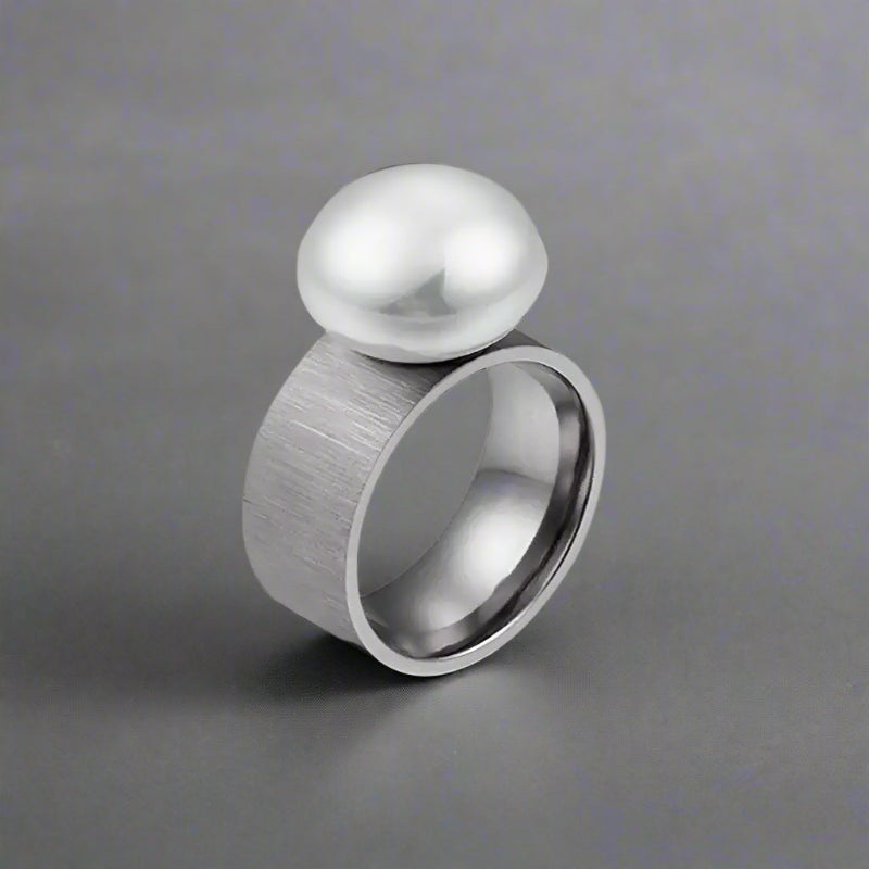 Satine Pearl Statement Ring-pearl ring-golden pearl ring-solitaire golden pearl ring