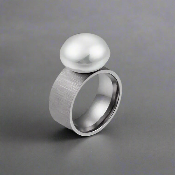 Satine Pearl Statement Ring-pearl ring-golden pearl ring-solitaire golden pearl ring