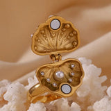 seashell-gleam-pearl-ring-shell ring-shell jewelry-pearl and zircon ring-beach style-boho chic style