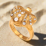 seashell-gleam-pearl-ring-shell ring-shell jewelry-pearl and zircon ring-beach style-boho chic style