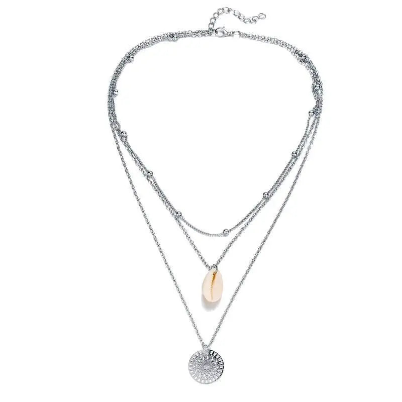 Seashell Pendant Necklace with Cowrie Medallion