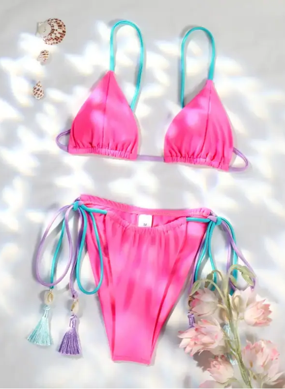Sexy triangle bikini with drawstring shell--shell swimwear-shell bikini-shell clothing-beach wear-beach outfit