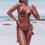 Sexy triangle bikini with drawstring shell--shell swimwear-shell bikini-shell clothing-beach wear-beach outfit